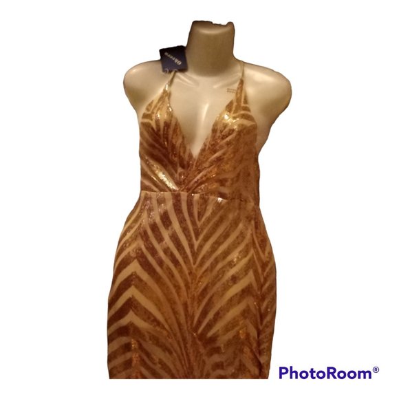 Women's V-neck Rose Gold Elegant Evening Gowns Maxi Dress - Picture 2 of 10